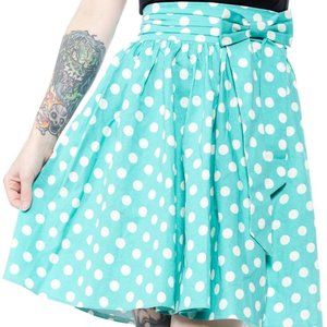 Sourpuss Teal and White Polka Dot Bow Skirt Size Large